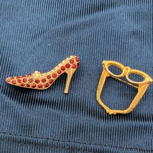 Gold-Tone Red Crystal High Heel Brooch - Women Jewelry Brooches